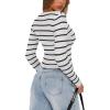 imageREORIA Long Sleeve for Women Sexy Cutout V Neck Knit Cropped Sweaters Trendy Striped Y2K Going Out T Shirt Fall OutfitsWhite Black Stripe