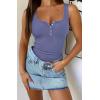 imageREORIA Women Tank Tops Summer Stretch Slim Round Neck Ribbed Tank Sleeveless Basic Top ShirtsBlue Nova