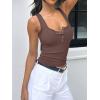imageREORIA Women Tank Tops Summer Stretch Slim Round Neck Ribbed Tank Sleeveless Basic Top ShirtsCoffee