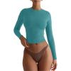 imageREORIA Womens Long Sleeve Shirts Basic Ribbed Crop Tops Fall Fashion Layering Slim Fitted Y2k TopsAqua Green