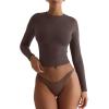 imageREORIA Womens Long Sleeve Shirts Basic Ribbed Crop Tops Fall Fashion Layering Slim Fitted Y2k TopsCoffee