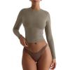 imageREORIA Womens Long Sleeve Shirts Basic Ribbed Crop Tops Fall Fashion Layering Slim Fitted Y2k TopsGrey Brown