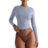 imageREORIA Womens Long Sleeve Shirts Basic Ribbed Crop Tops Fall Fashion Layering Slim Fitted Y2k TopsLight Haze Blue