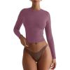 imageREORIA Womens Long Sleeve Shirts Basic Ribbed Crop Tops Fall Fashion Layering Slim Fitted Y2k TopsMasala