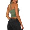 imageREORIA Womens Sexy Halter Backless Double Lined Tank Top Y2k Trendy Camisole Crop TopsDark Green