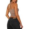 imageREORIA Womens Sexy Halter Backless Double Lined Tank Top Y2k Trendy Camisole Crop TopsKhaki
