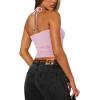 imageREORIA Womens Sexy Halter Backless Double Lined Tank Top Y2k Trendy Camisole Crop TopsLight Pink