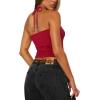 imageREORIA Womens Sexy Halter Backless Double Lined Tank Top Y2k Trendy Camisole Crop TopsRed