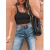 imageREORIA Womens Sexy Square Neck Double Lined Seamless Sleeveless Cropped Tank Yoga Crop Basic Tops02black