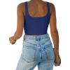 imageREORIA Womens Sexy Square Neck Double Lined Seamless Sleeveless Cropped Tank Yoga Crop Basic TopsDark Blue