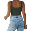 imageREORIA Womens Sexy Square Neck Double Lined Seamless Sleeveless Cropped Tank Yoga Crop Basic TopsGrey