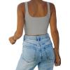 imageREORIA Womens Sexy Square Neck Double Lined Seamless Sleeveless Cropped Tank Yoga Crop Basic TopsLinght Grey