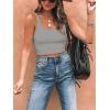 imageREORIA Womens Sexy Square Neck Double Lined Seamless Sleeveless Cropped Tank Yoga Crop Basic TopsLinght Grey