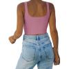 imageREORIA Womens Sexy Square Neck Double Lined Seamless Sleeveless Cropped Tank Yoga Crop Basic TopsMauve Red