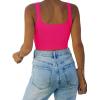 imageREORIA Womens Sexy Square Neck Double Lined Seamless Sleeveless Cropped Tank Yoga Crop Basic TopsNeon Rose Red