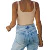 imageREORIA Womens Sexy Square Neck Double Lined Seamless Sleeveless Cropped Tank Yoga Crop Basic TopsNude