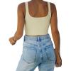 imageREORIA Womens Sexy Square Neck Double Lined Seamless Sleeveless Cropped Tank Yoga Crop Basic TopsOffwhite