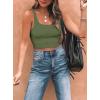 imageREORIA Womens Sexy Square Neck Double Lined Seamless Sleeveless Cropped Tank Yoga Crop Basic TopsOlive Green