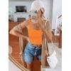 imageREORIA Womens Sexy Square Neck Double Lined Seamless Sleeveless Cropped Tank Yoga Crop Basic TopsOrange
