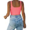 imageREORIA Womens Sexy Square Neck Double Lined Seamless Sleeveless Cropped Tank Yoga Crop Basic TopsPeach Pink