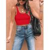 imageREORIA Womens Sexy Square Neck Double Lined Seamless Sleeveless Cropped Tank Yoga Crop Basic TopsRed