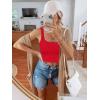 imageREORIA Womens Sexy Square Neck Double Lined Seamless Sleeveless Cropped Tank Yoga Crop Basic TopsRed