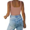 imageREORIA Womens Sexy Square Neck Double Lined Seamless Sleeveless Cropped Tank Yoga Crop Basic TopsSienna