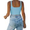 imageREORIA Womens Sexy Square Neck Double Lined Seamless Sleeveless Cropped Tank Yoga Crop Basic TopsSky Blue