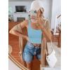 imageREORIA Womens Sexy Square Neck Double Lined Seamless Sleeveless Cropped Tank Yoga Crop Basic TopsSky Blue