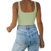 imageREORIA Womens Sexy Square Neck Double Lined Seamless Sleeveless Cropped Tank Yoga Crop Basic TopsTender Greens