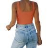 imageREORIA Womens Sexy Square Neck Double Lined Seamless Sleeveless Cropped Tank Yoga Crop Basic TopsTopaz