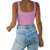 imageREORIA Womens Sexy Square Neck Double Lined Seamless Sleeveless Cropped Tank Yoga Crop Basic TopsViolet