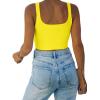 imageREORIA Womens Sexy Square Neck Double Lined Seamless Sleeveless Cropped Tank Yoga Crop Basic TopsYellow