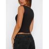 imageREORIA Womens Sexy V Neck Crop Tank Top Y2K Slim Going Out Top Double Lined Basic ShirtBlack