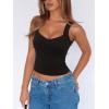imageREORIA Womens Sexy V Neck Crop Tank Top Y2K Slim Going Out Top Double Lined Basic ShirtBlack