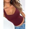imageREORIA Womens Sexy V Neck Crop Tank Top Y2K Slim Going Out Top Double Lined Basic ShirtBurgundy