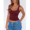 imageREORIA Womens Sexy V Neck Crop Tank Top Y2K Slim Going Out Top Double Lined Basic ShirtBurgundy