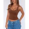 imageREORIA Womens Sexy V Neck Crop Tank Top Y2K Slim Going Out Top Double Lined Basic ShirtCoffee