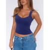 imageREORIA Womens Sexy V Neck Crop Tank Top Y2K Slim Going Out Top Double Lined Basic ShirtDeep Blue