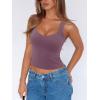 imageREORIA Womens Sexy V Neck Crop Tank Top Y2K Slim Going Out Top Double Lined Basic ShirtGrey Purple