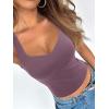 imageREORIA Womens Sexy V Neck Crop Tank Top Y2K Slim Going Out Top Double Lined Basic ShirtGrey Purple