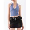 imageREORIA Womens Sexy V Neck Lace Halter Backless Going Out Double Lined Y2K Trendy Cropped Tank TopsBlue