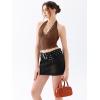 imageREORIA Womens Sexy V Neck Lace Halter Backless Going Out Double Lined Y2K Trendy Cropped Tank TopsBrown