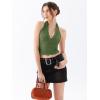 imageREORIA Womens Sexy V Neck Lace Halter Backless Going Out Double Lined Y2K Trendy Cropped Tank TopsDark Green