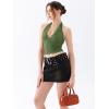 imageREORIA Womens Sexy V Neck Lace Halter Backless Going Out Double Lined Y2K Trendy Cropped Tank TopsDark Green