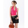 imageREORIA Womens Sexy V Neck Lace Halter Backless Going Out Double Lined Y2K Trendy Cropped Tank TopsHot Pink