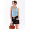 imageREORIA Womens Sexy V Neck Lace Halter Backless Going Out Double Lined Y2K Trendy Cropped Tank TopsLight Blue