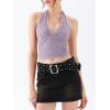 imageREORIA Womens Sexy V Neck Lace Halter Backless Going Out Double Lined Y2K Trendy Cropped Tank TopsLight Purple