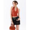 imageREORIA Womens Sexy V Neck Lace Halter Backless Going Out Double Lined Y2K Trendy Cropped Tank TopsRust Red