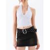 imageREORIA Womens Sexy V Neck Lace Halter Backless Going Out Double Lined Y2K Trendy Cropped Tank TopsWhite